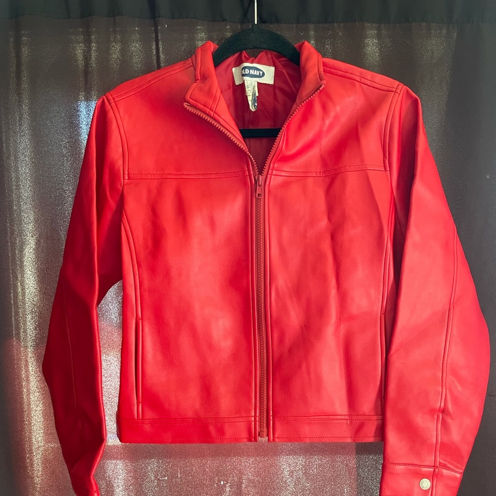Red faux leather jacket